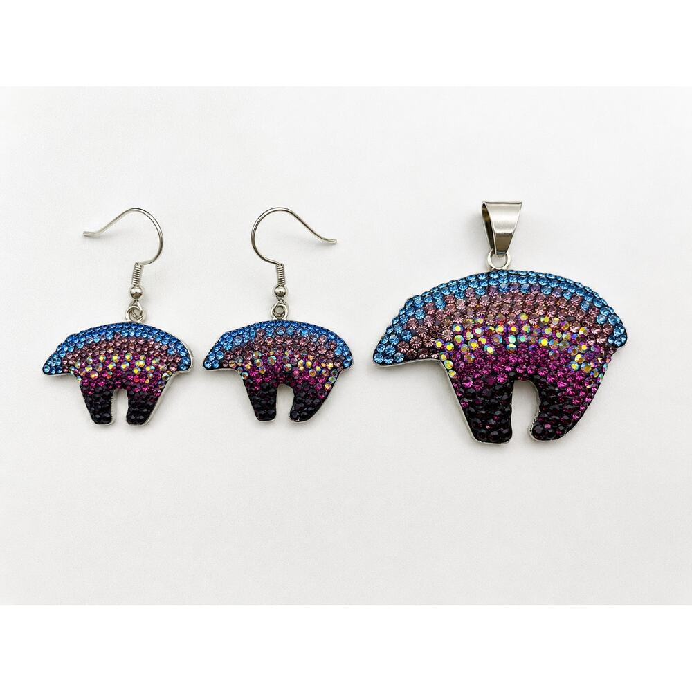 NEW Mosaico Sterling Silver Polar Bear Austrian Crystals Earring & Pendant Set